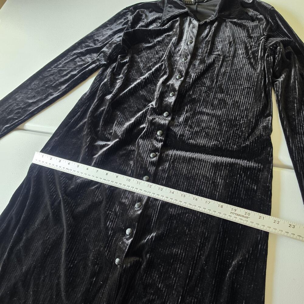 Y2K Liz Claiborne Shirt Dress Large Black Velvet Maxi Long Sleeve Whimsigoth - Picture 6 of 8